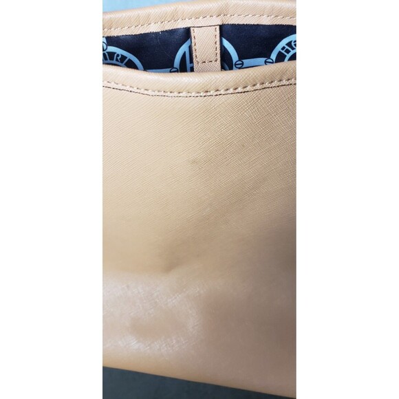 Henri Bendel Tote Handbag Double Handles Large Tan Saffiano Leather Classic Work - Picture 9 of 10